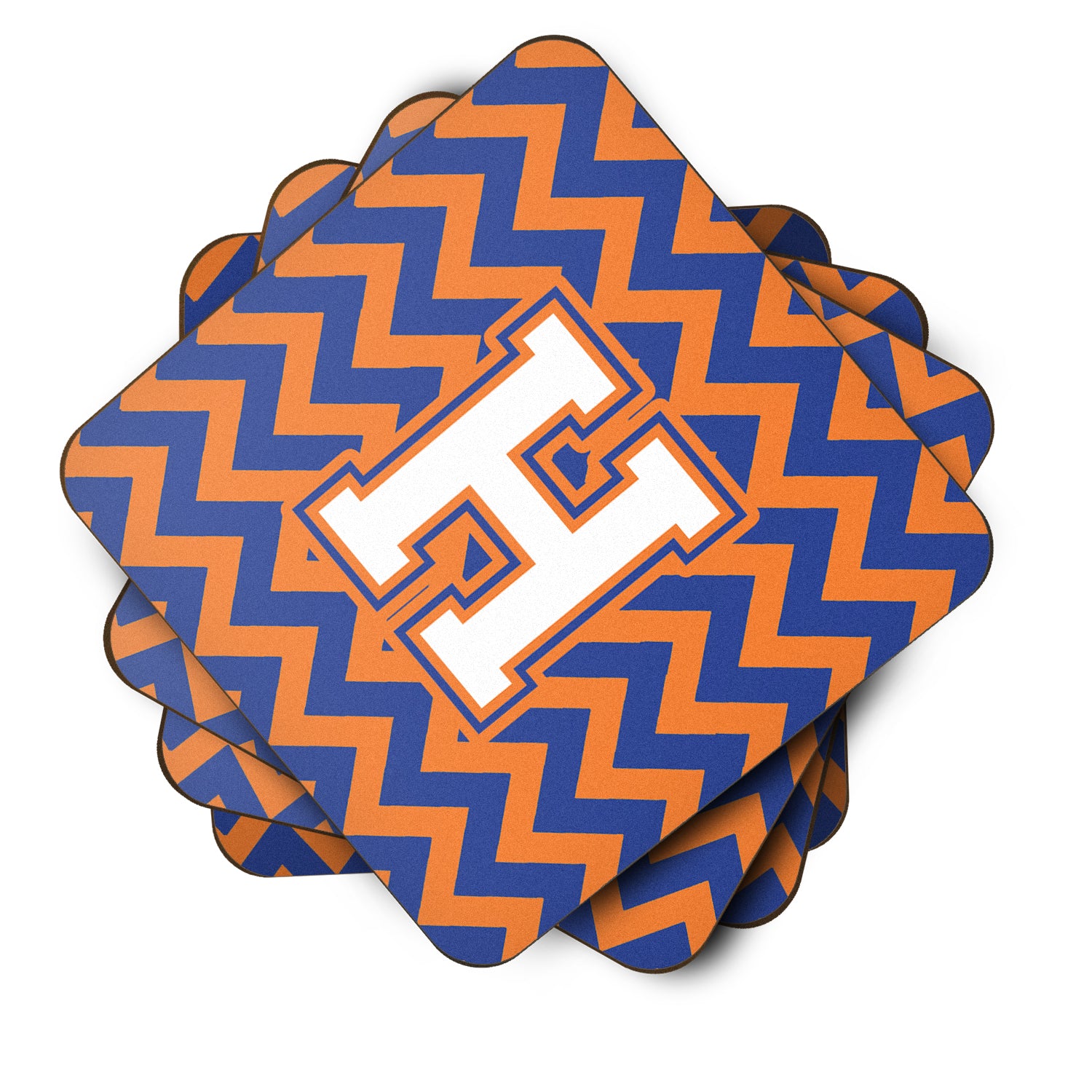 Letter H Chevron Blue and Orange #3 Foam Coaster Set of 4 CJ1060-HFC - the-store.com