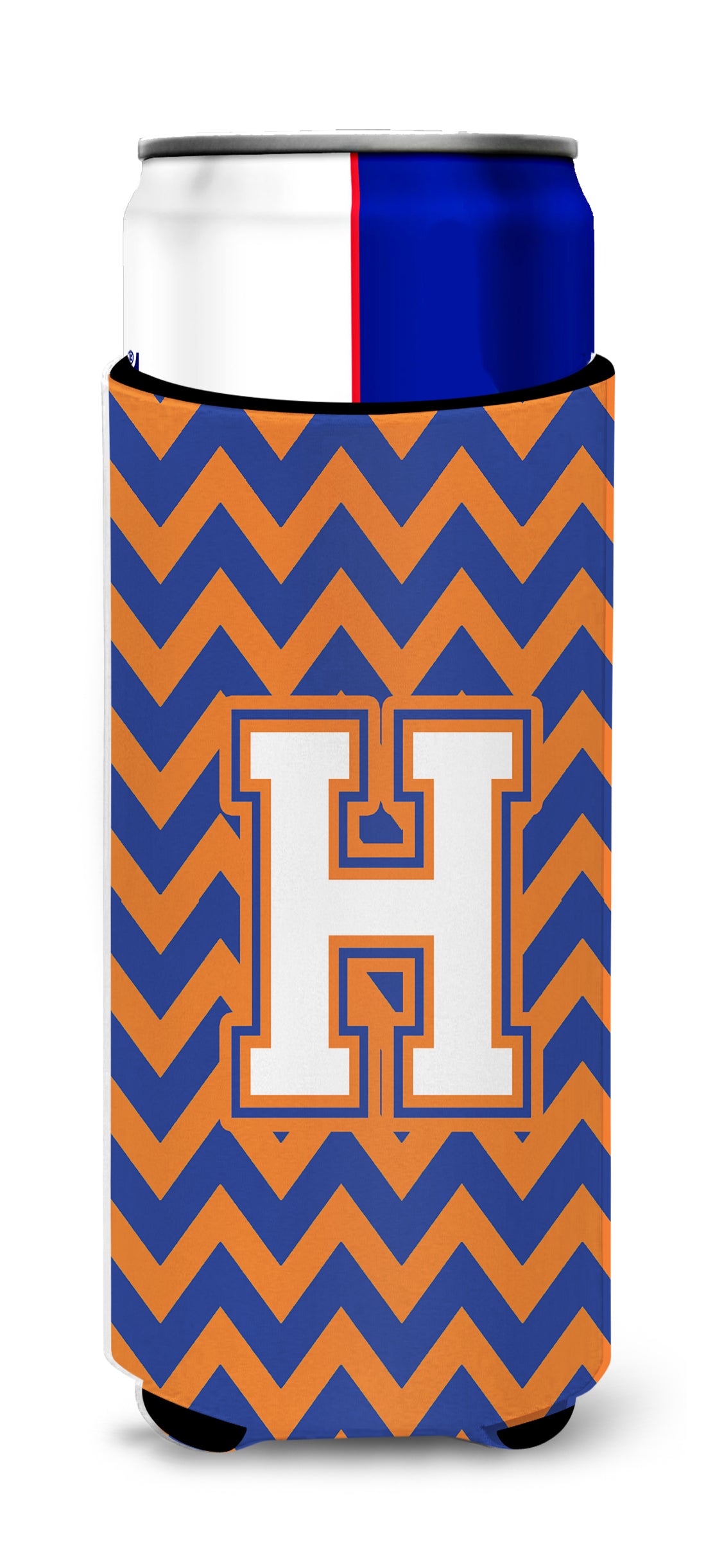 Letter H Chevron Blue and Orange Ultra Beverage Insulators for slim cans CJ1060-HMUK.