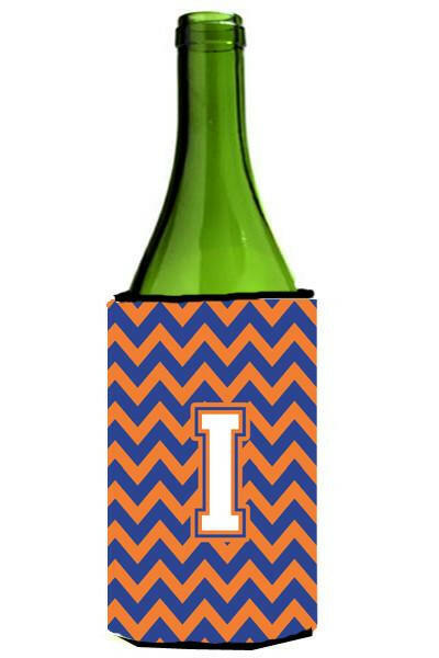 Letter I Chevron Blue and Orange Wine Bottle Beverage Insulator Hugger CJ1060-ILITERK by Caroline's Treasures