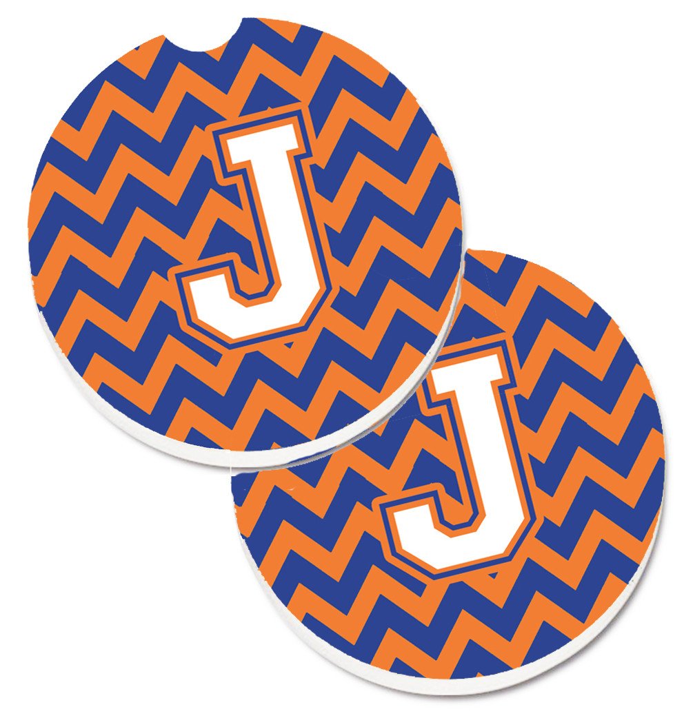 Letter J Chevron Blue and Orange #3 Set of 2 Cup Holder Car Coasters CJ1060-JCARC by Caroline's Treasures