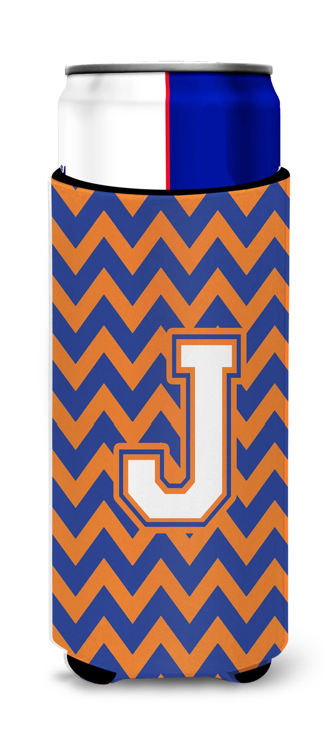 Letter J Chevron Blue and Orange Ultra Beverage Insulators for slim cans CJ1060-JMUK.