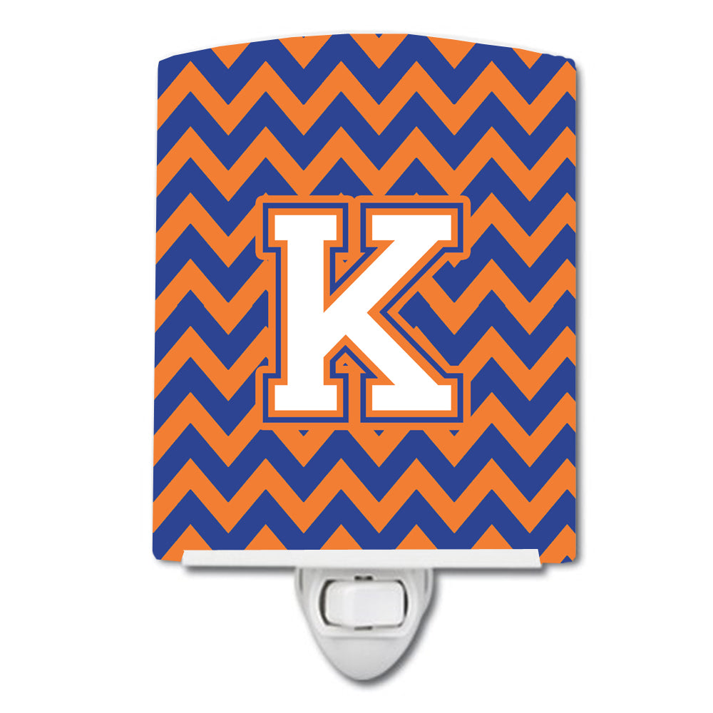 Letter K Chevron Blue and Orange #3 Ceramic Night Light CJ1060-KCNL - the-store.com