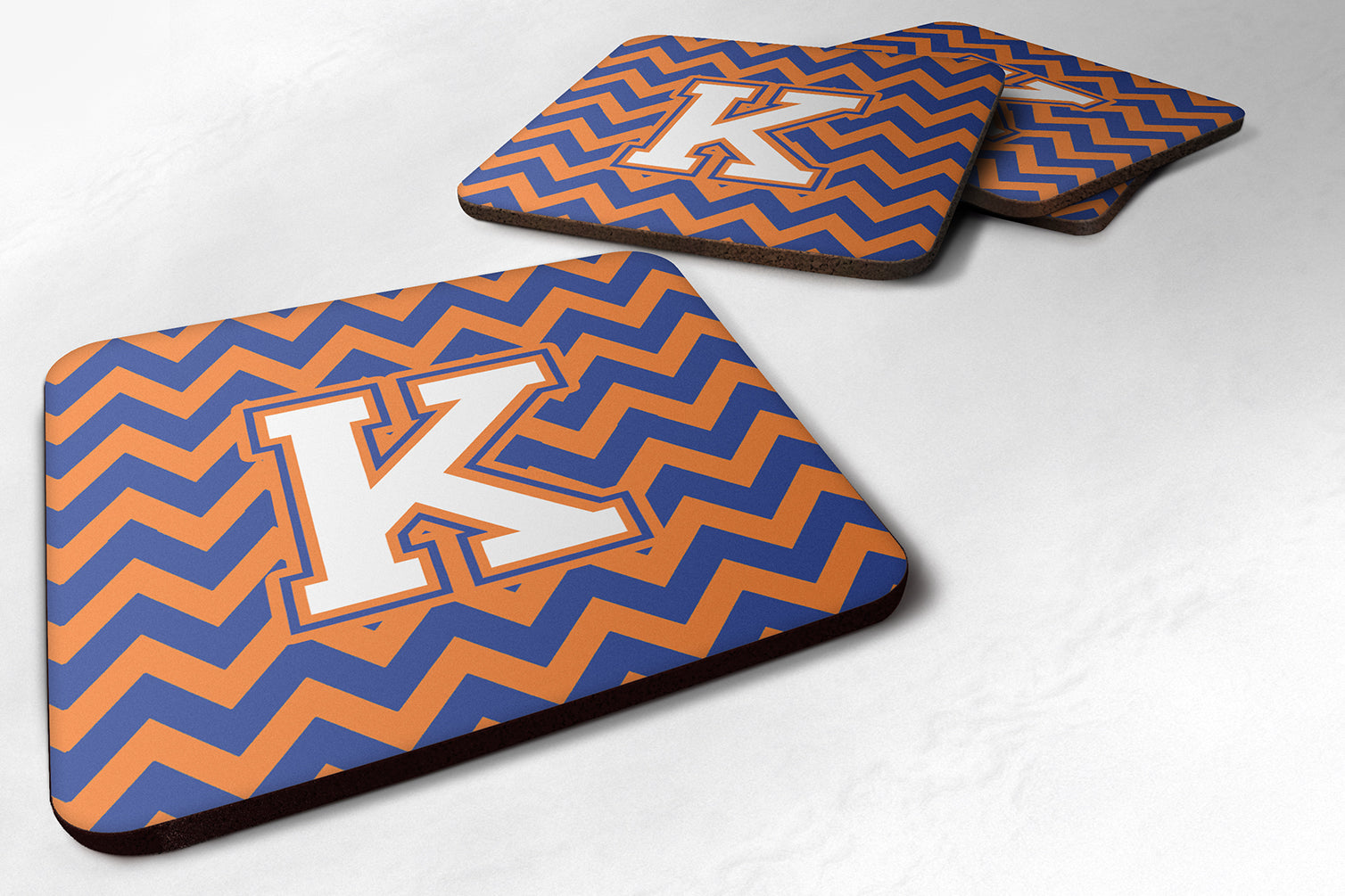 Letter K Chevron Blue and Orange #3 Foam Coaster Set of 4 CJ1060-KFC - the-store.com