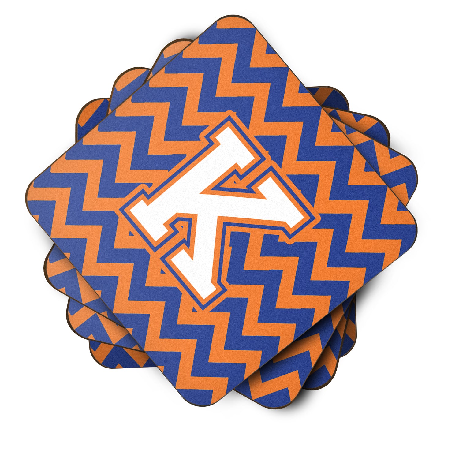 Letter K Chevron Blue and Orange #3 Foam Coaster Set of 4 CJ1060-KFC - the-store.com