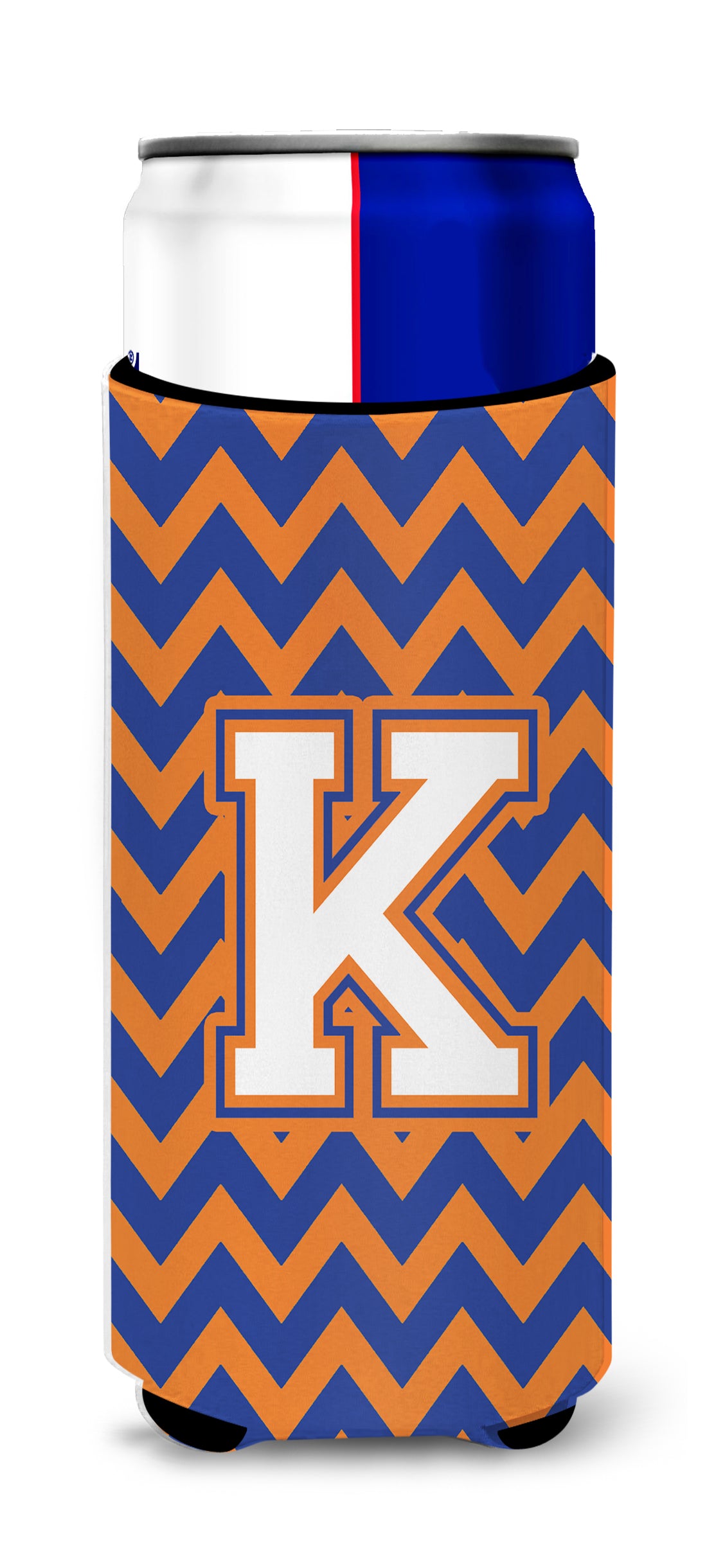 Letter K Chevron Blue and Orange Ultra Beverage Insulators for slim cans CJ1060-KMUK.