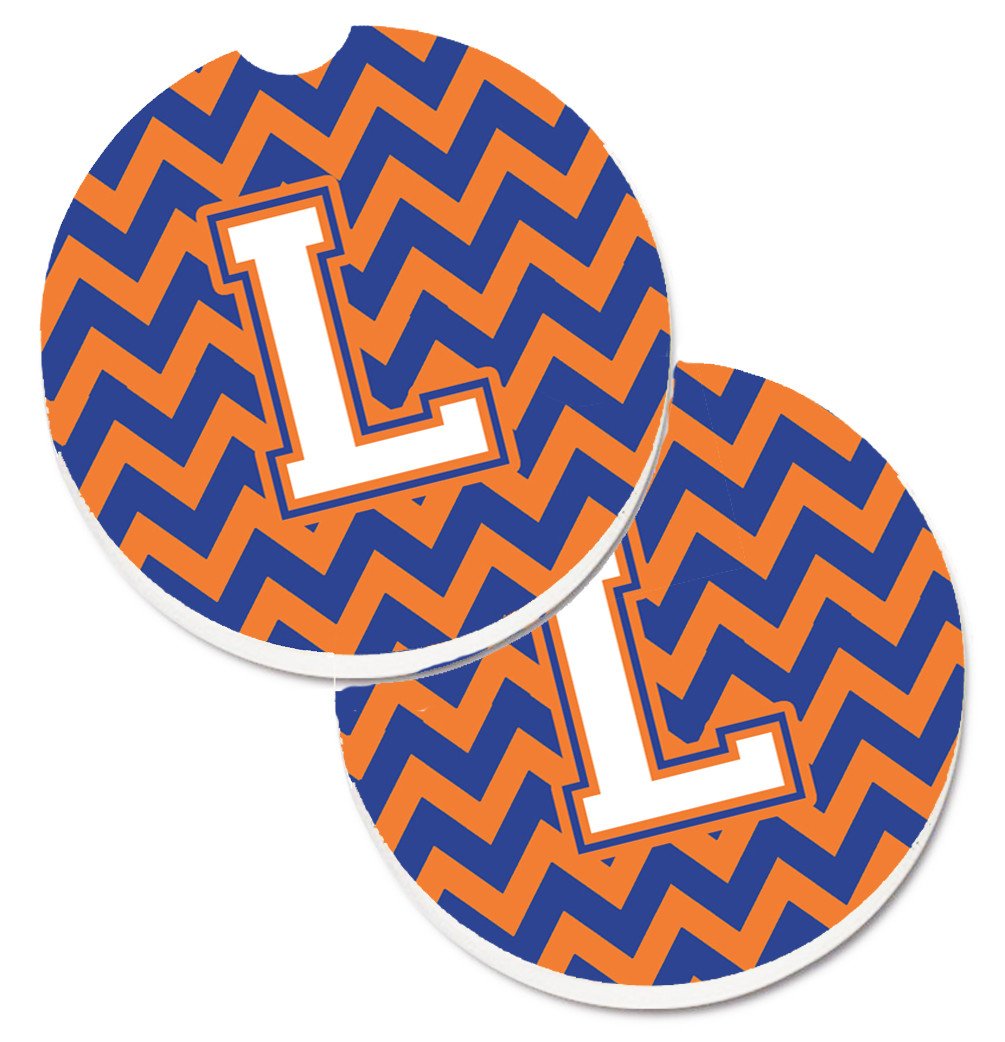 Letter L Chevron Blue and Orange #3 Set of 2 Cup Holder Car Coasters CJ1060-LCARC by Caroline's Treasures