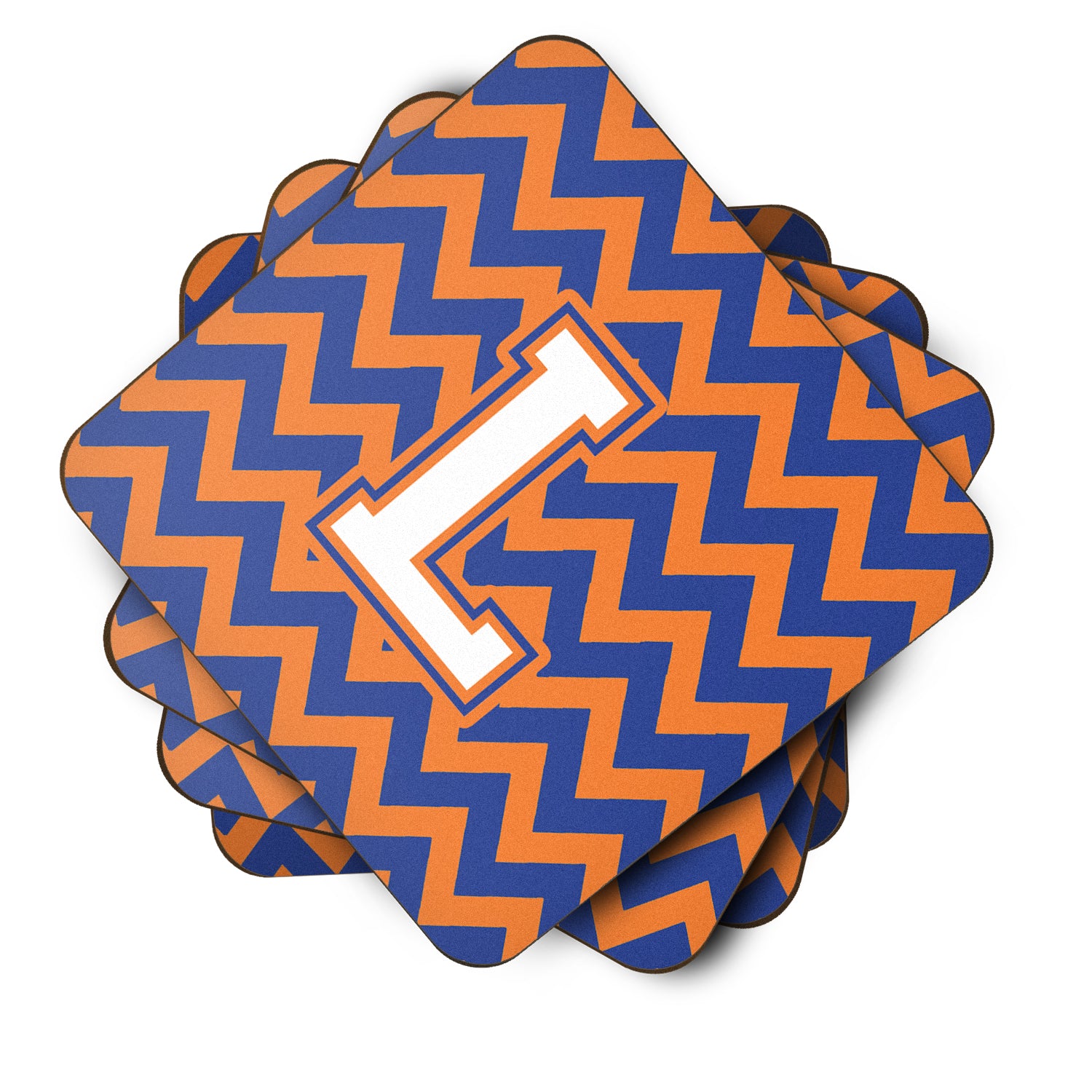 Letter L Chevron Blue and Orange #3 Foam Coaster Set of 4 CJ1060-LFC - the-store.com