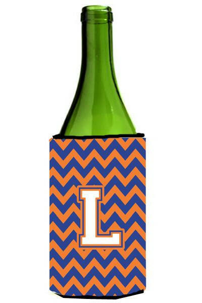 Letter L Chevron Blue and Orange Wine Bottle Beverage Insulator Hugger CJ1060-LLITERK by Caroline's Treasures