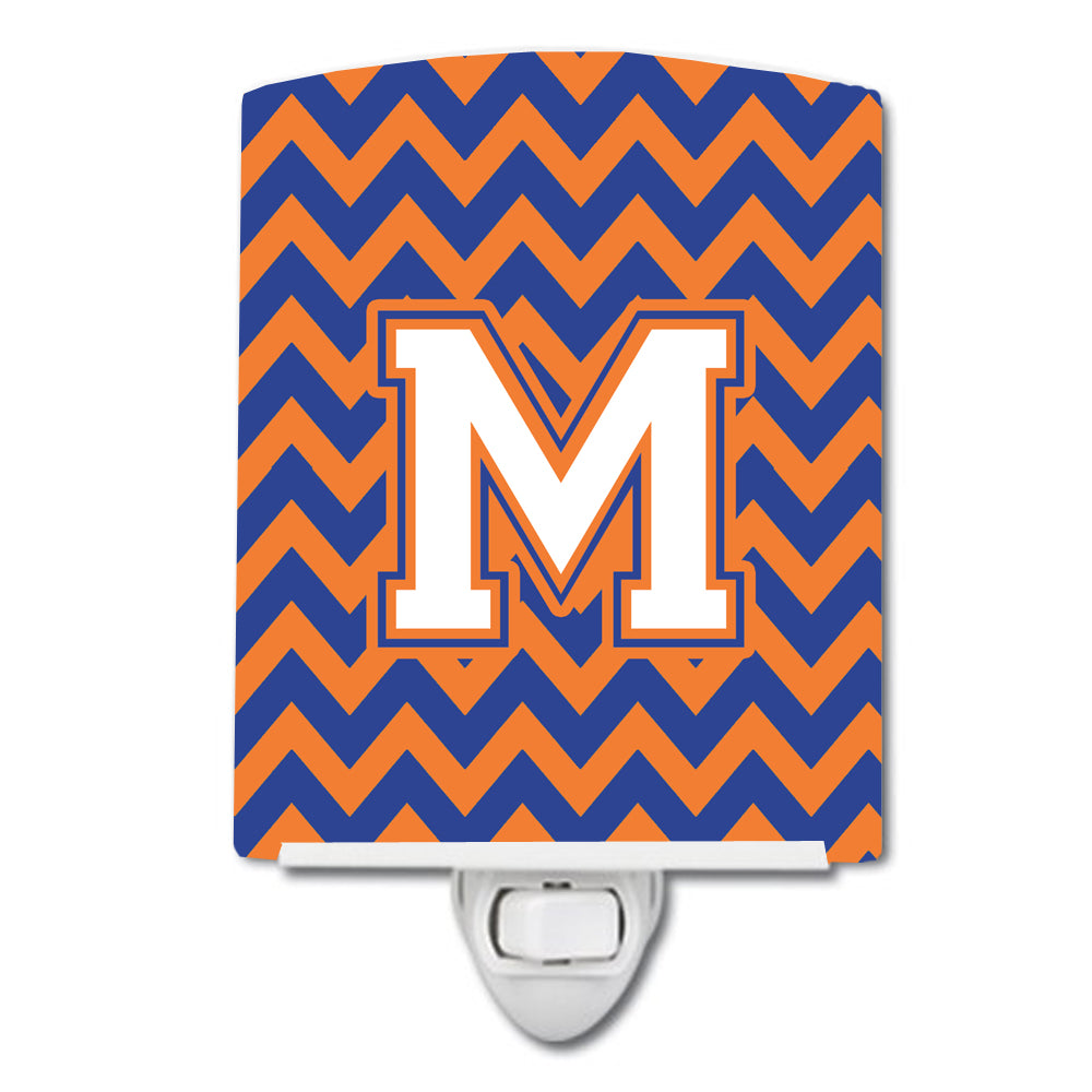 Letter M Chevron Blue and Orange #3 Ceramic Night Light CJ1060-MCNL - the-store.com