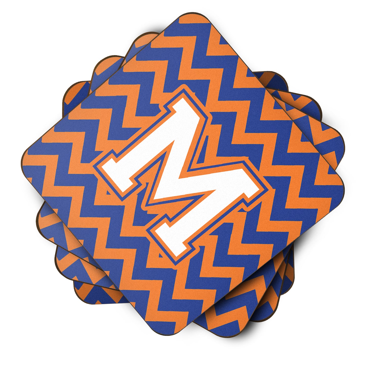 Letter M Chevron Blue and Orange #3 Foam Coaster Set of 4 CJ1060-MFC - the-store.com