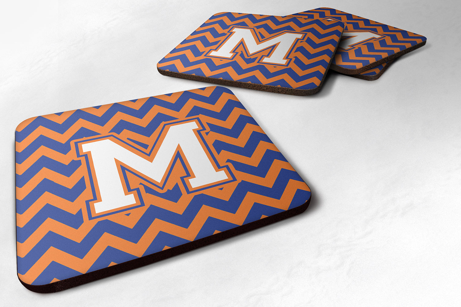 Letter M Chevron Blue and Orange #3 Foam Coaster Set of 4 CJ1060-MFC - the-store.com