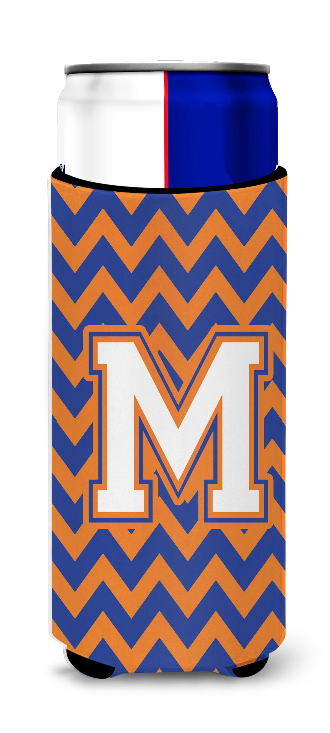 Letter M Chevron Blue and Orange Ultra Beverage Insulators for slim cans CJ1060-MMUK.