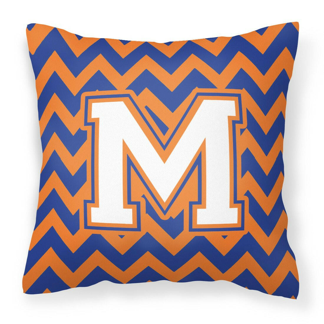 Letter M Chevron Blue and Orange #3 Fabric Decorative Pillow CJ1060-MPW1414 by Caroline's Treasures