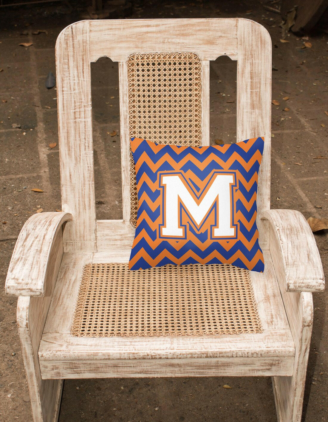 Letter M Chevron Blue and Orange #3 Fabric Decorative Pillow CJ1060-MPW1414 by Caroline's Treasures