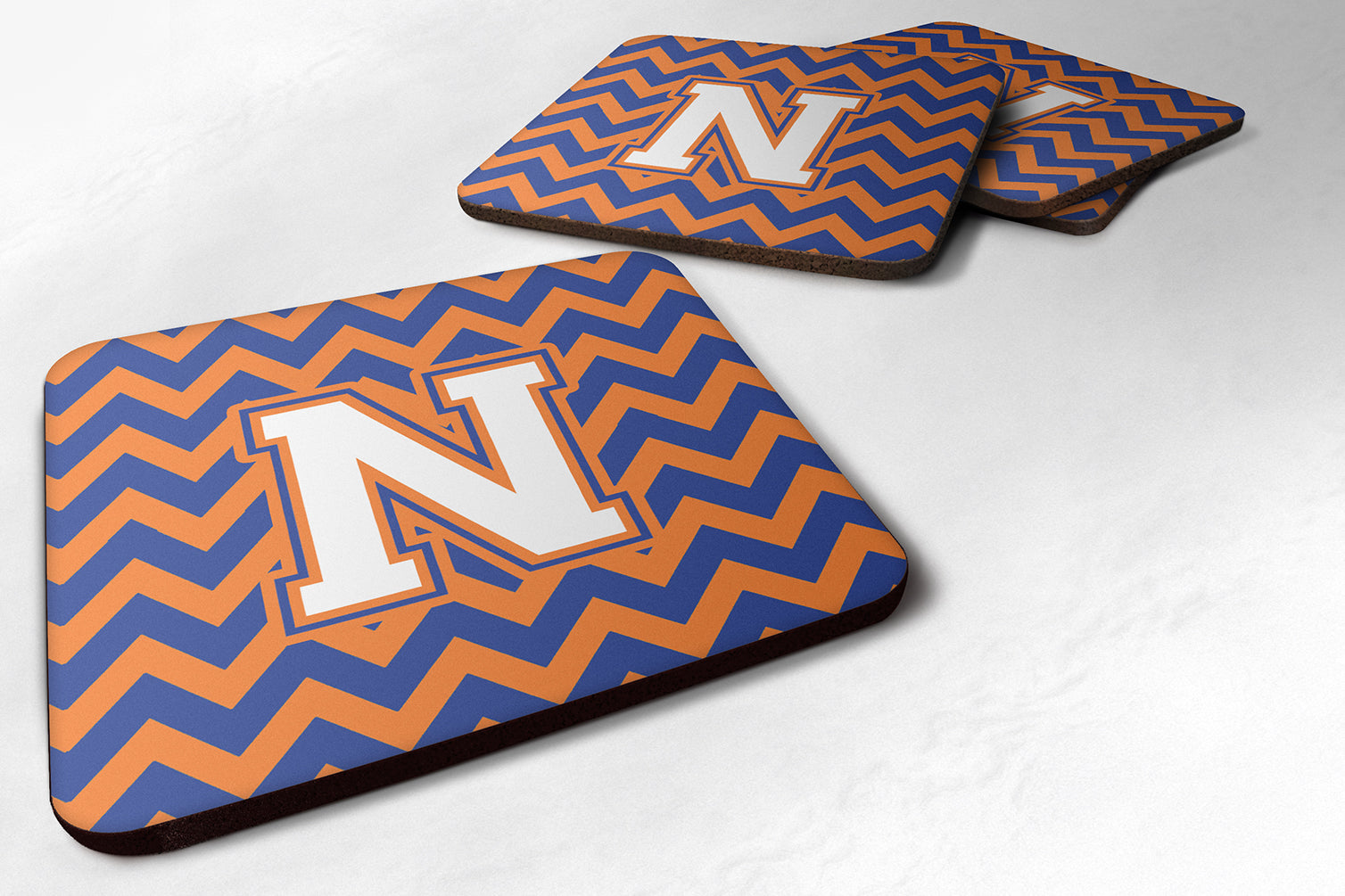 Letter N Chevron Blue and Orange #3 Foam Coaster Set of 4 CJ1060-NFC - the-store.com