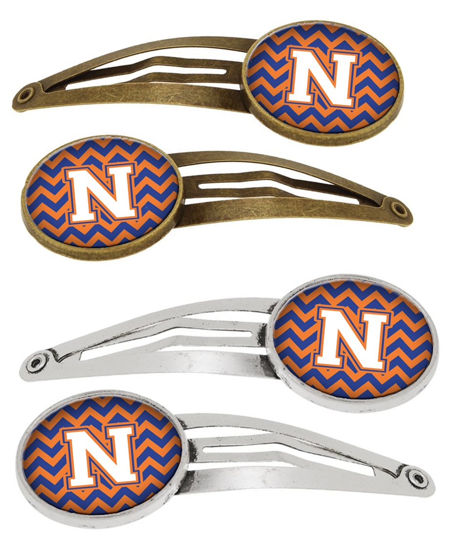 Letter N Chevron Blue and Orange #3 Set of 4 Barrettes Hair Clips CJ1060-NHCS4 by Caroline's Treasures