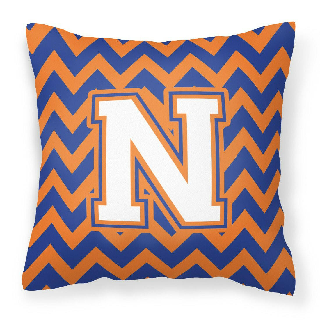 Letter N Chevron Blue and Orange #3 Fabric Decorative Pillow CJ1060-NPW1414 by Caroline's Treasures