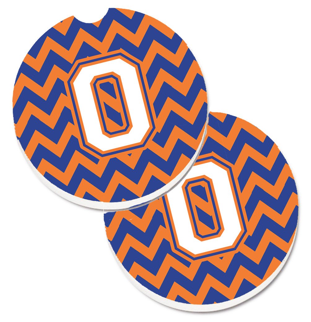 Letter O Chevron Blue and Orange #3 Set of 2 Cup Holder Car Coasters CJ1060-OCARC by Caroline's Treasures