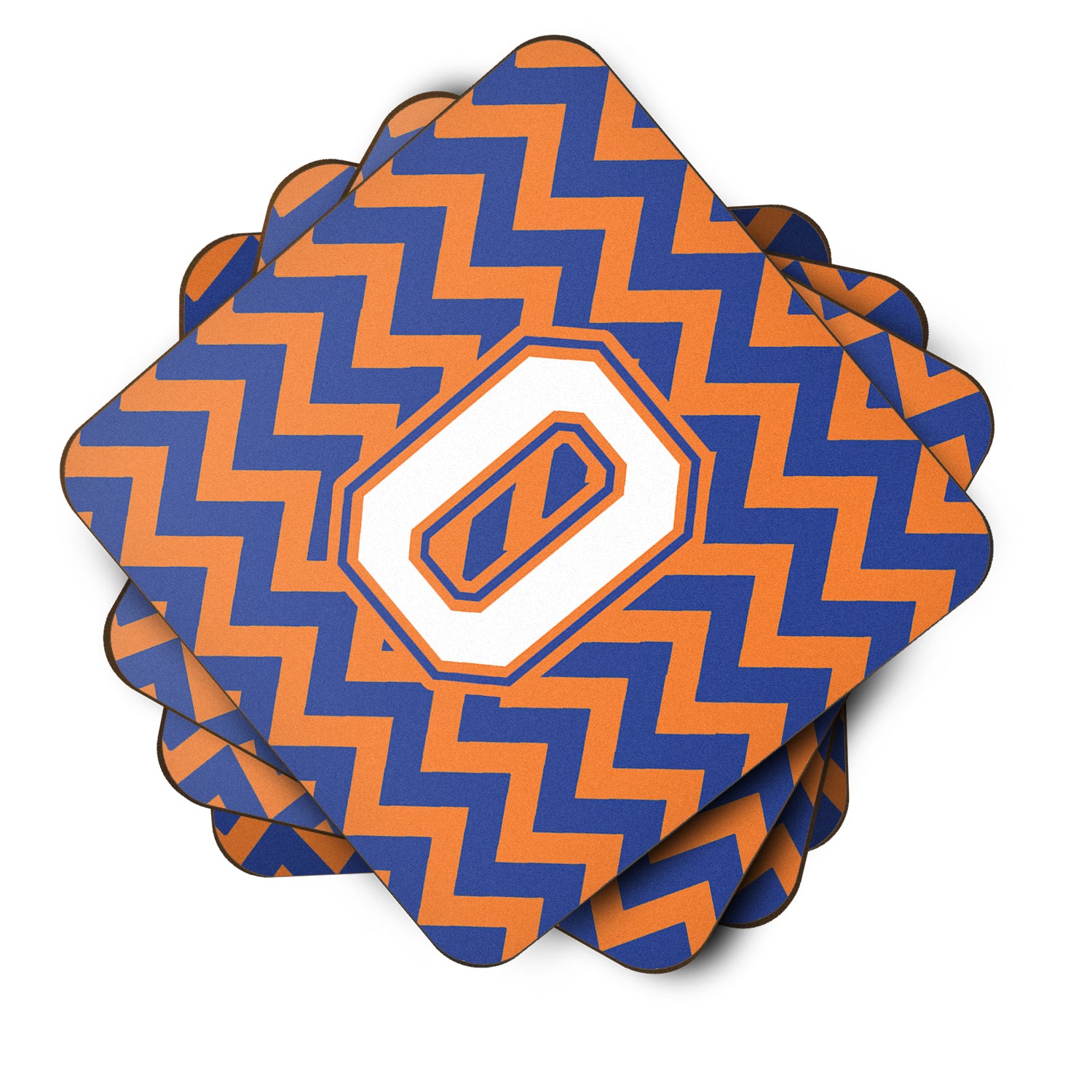 Letter O Chevron Blue and Orange #3 Foam Coaster Set of 4 CJ1060-OFC - the-store.com