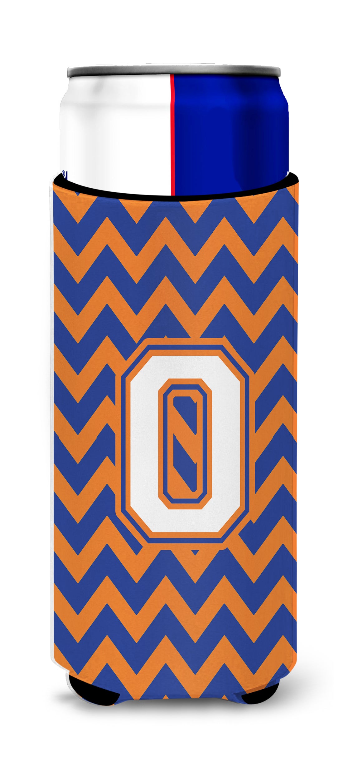 Letter O Chevron Blue and Orange Ultra Beverage Insulators for slim cans CJ1060-OMUK.