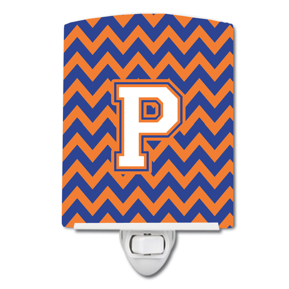 Letter P Chevron Blue and Orange #3 Ceramic Night Light CJ1060-PCNL - the-store.com