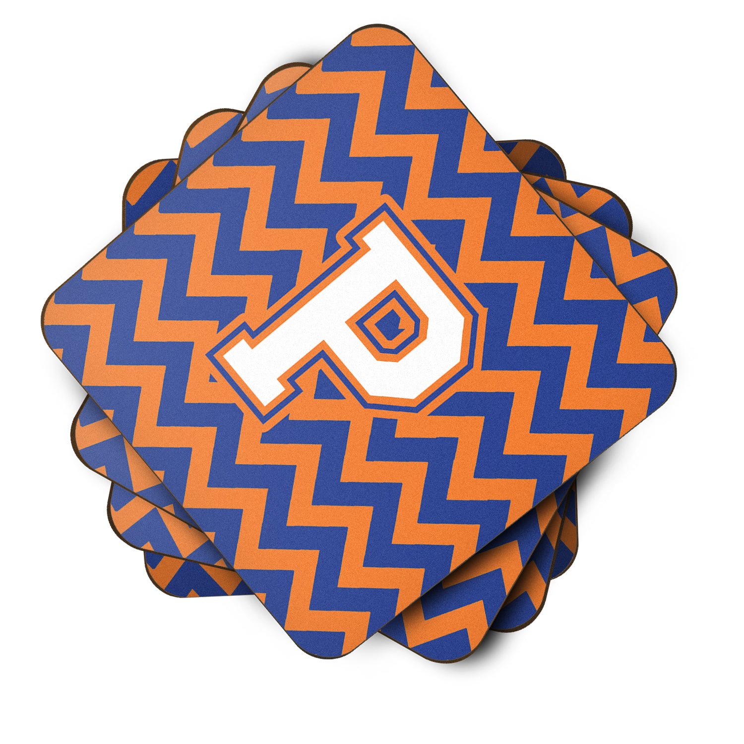 Letter P Chevron Blue and Orange #3 Foam Coaster Set of 4 CJ1060-PFC - the-store.com