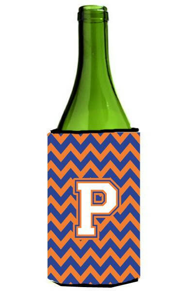 Letter P Chevron Blue and Orange Wine Bottle Beverage Insulator Hugger CJ1060-PLITERK by Caroline&#39;s Treasures