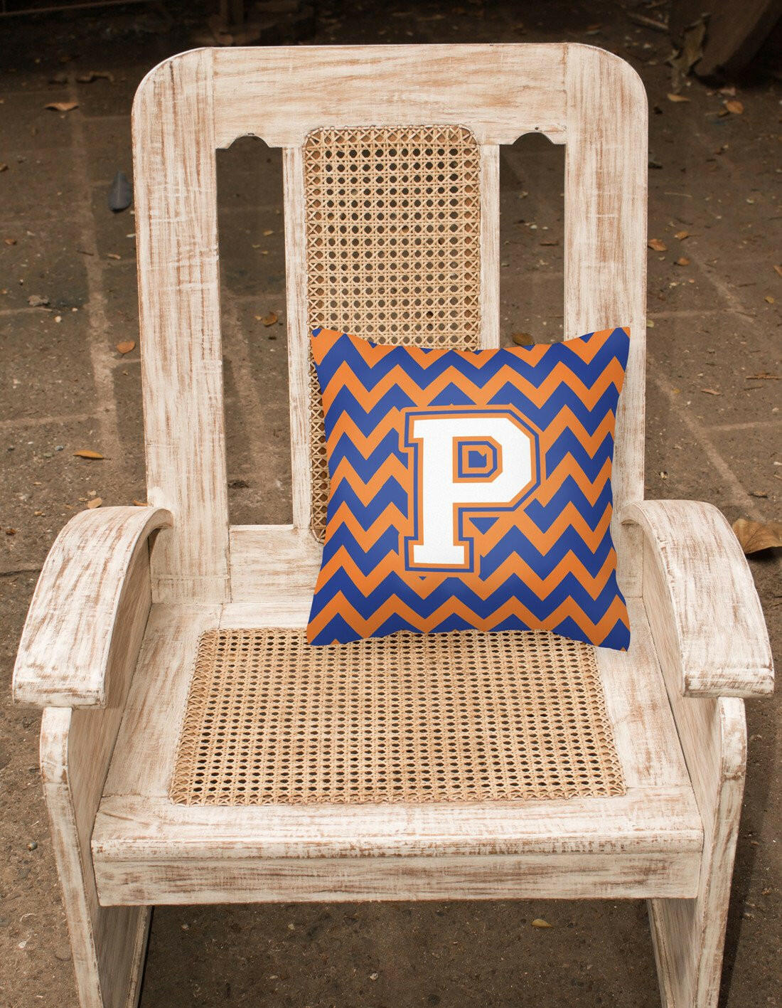 Letter P Chevron Blue and Orange #3 Fabric Decorative Pillow CJ1060-PPW1414 by Caroline's Treasures