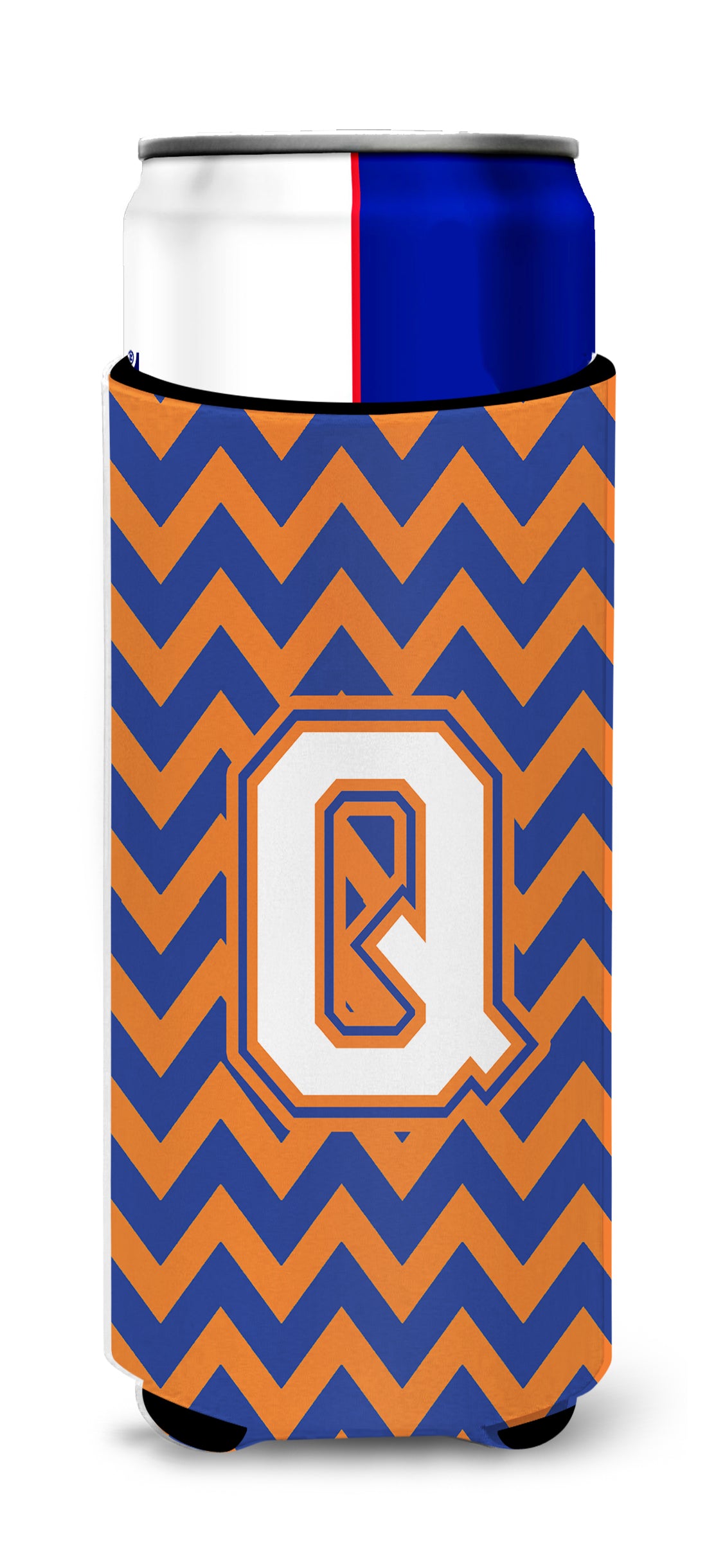 Letter Q Chevron Blue and Orange Ultra Beverage Insulators for slim cans CJ1060-QMUK.