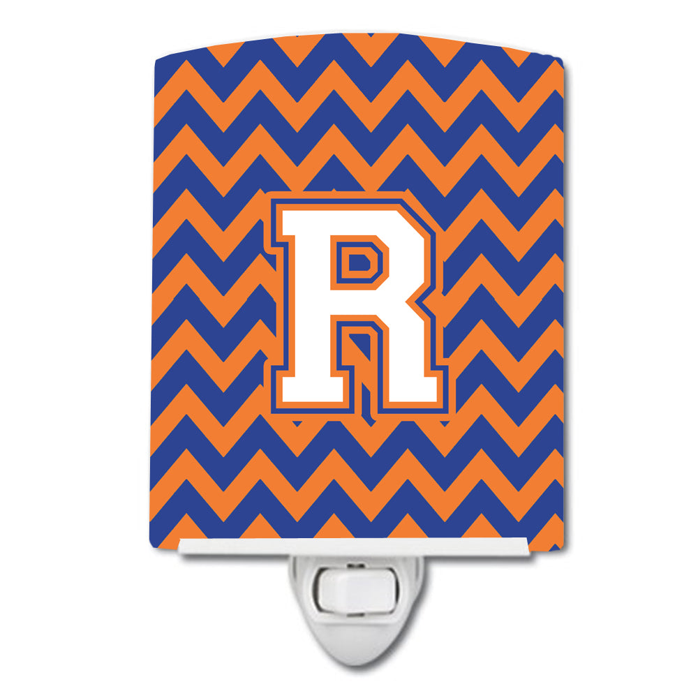 Letter R Chevron Blue and Orange #3 Ceramic Night Light CJ1060-RCNL - the-store.com