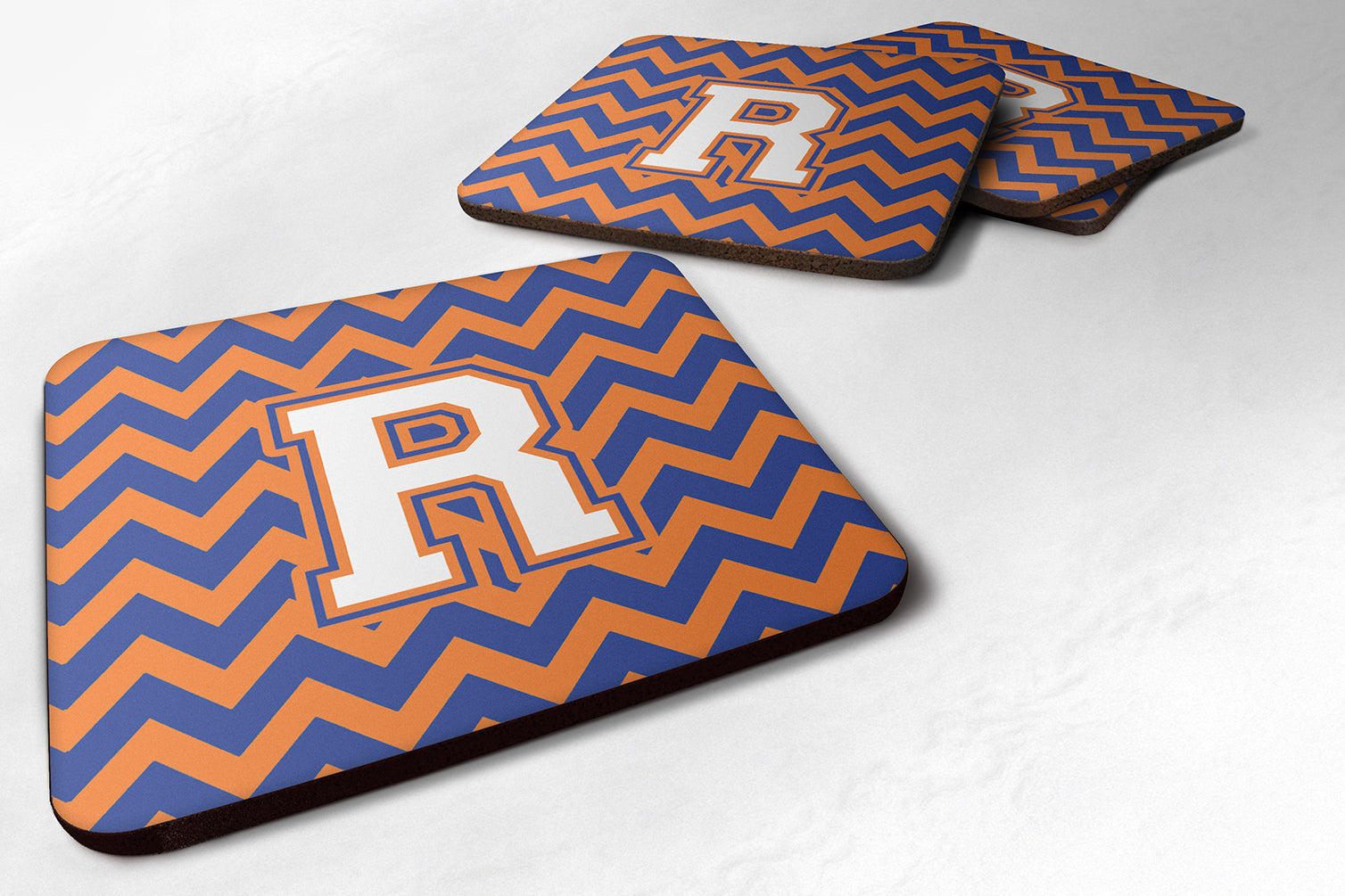 Letter R Chevron Blue and Orange #3 Foam Coaster Set of 4 CJ1060-RFC - the-store.com