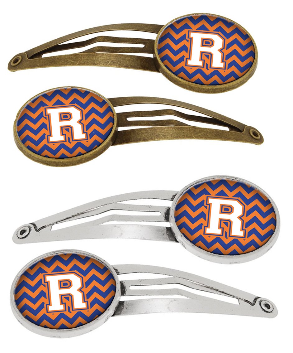 Letter R Chevron Blue and Orange #3 Set of 4 Barrettes Hair Clips CJ1060-RHCS4 by Caroline&#39;s Treasures