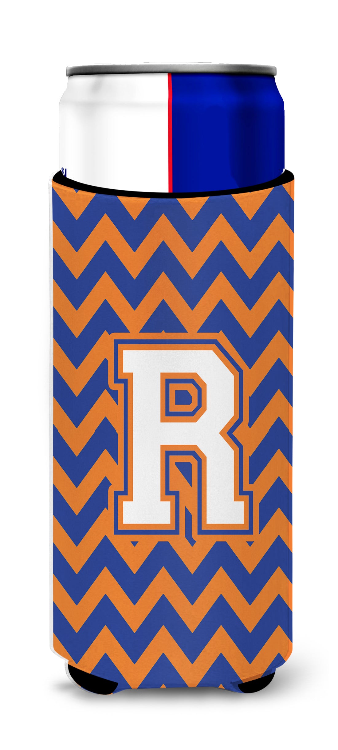 Letter R Chevron Blue and Orange Ultra Beverage Insulators for slim cans CJ1060-RMUK.