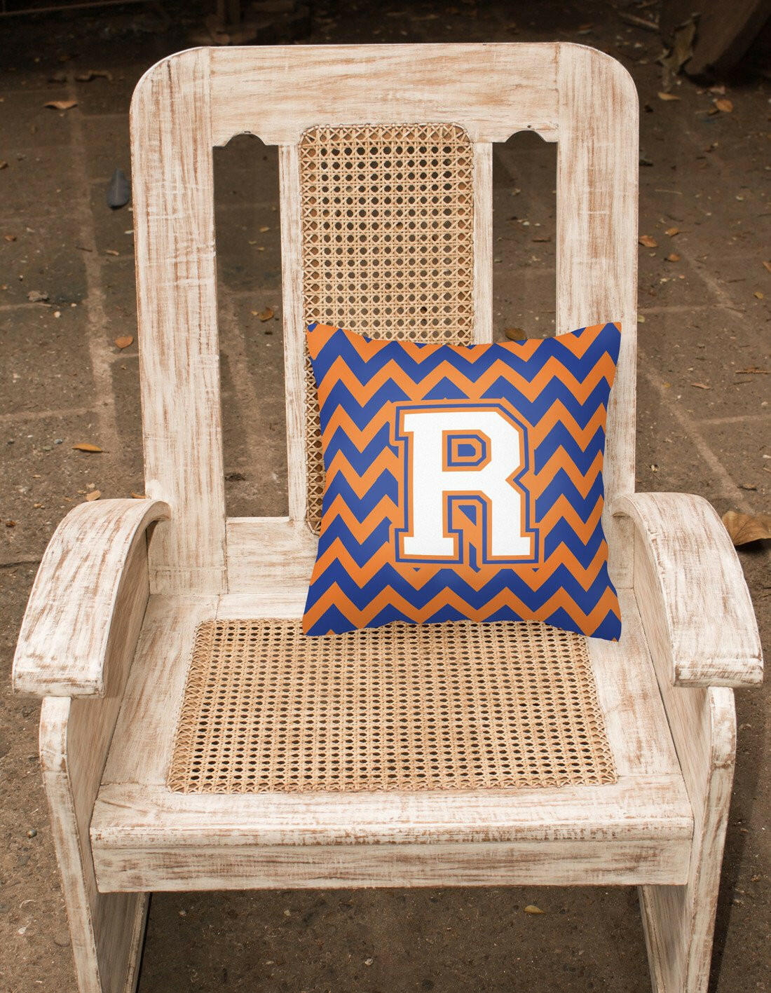 Letter R Chevron Blue and Orange #3 Fabric Decorative Pillow CJ1060-RPW1414 by Caroline's Treasures