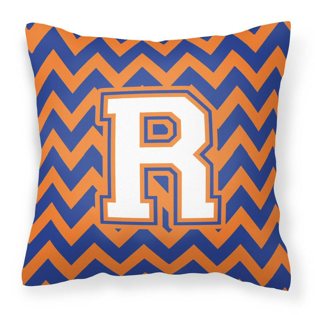 Letter R Chevron Blue and Orange #3 Fabric Decorative Pillow CJ1060-RPW1414 by Caroline's Treasures