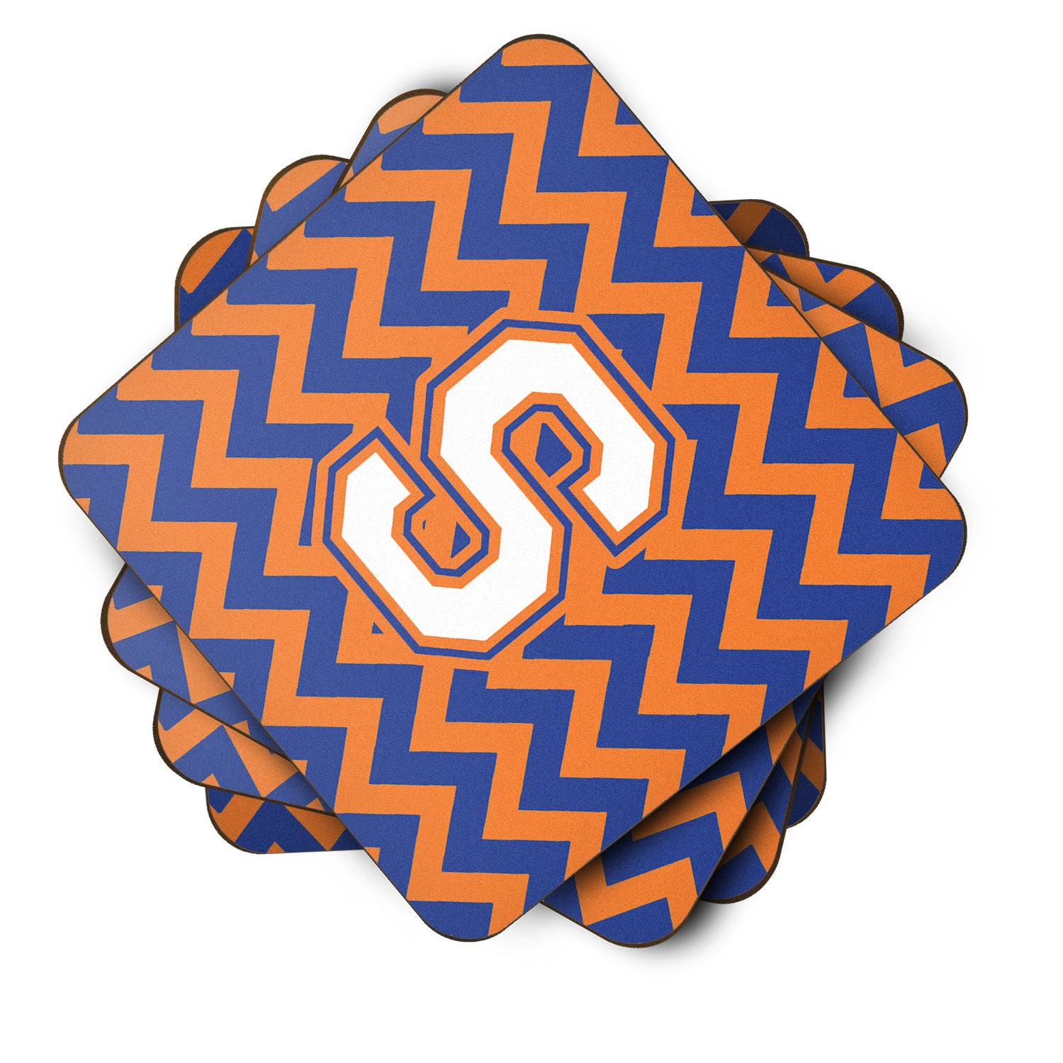 Letter S Chevron Blue and Orange #3 Foam Coaster Set of 4 CJ1060-SFC - the-store.com