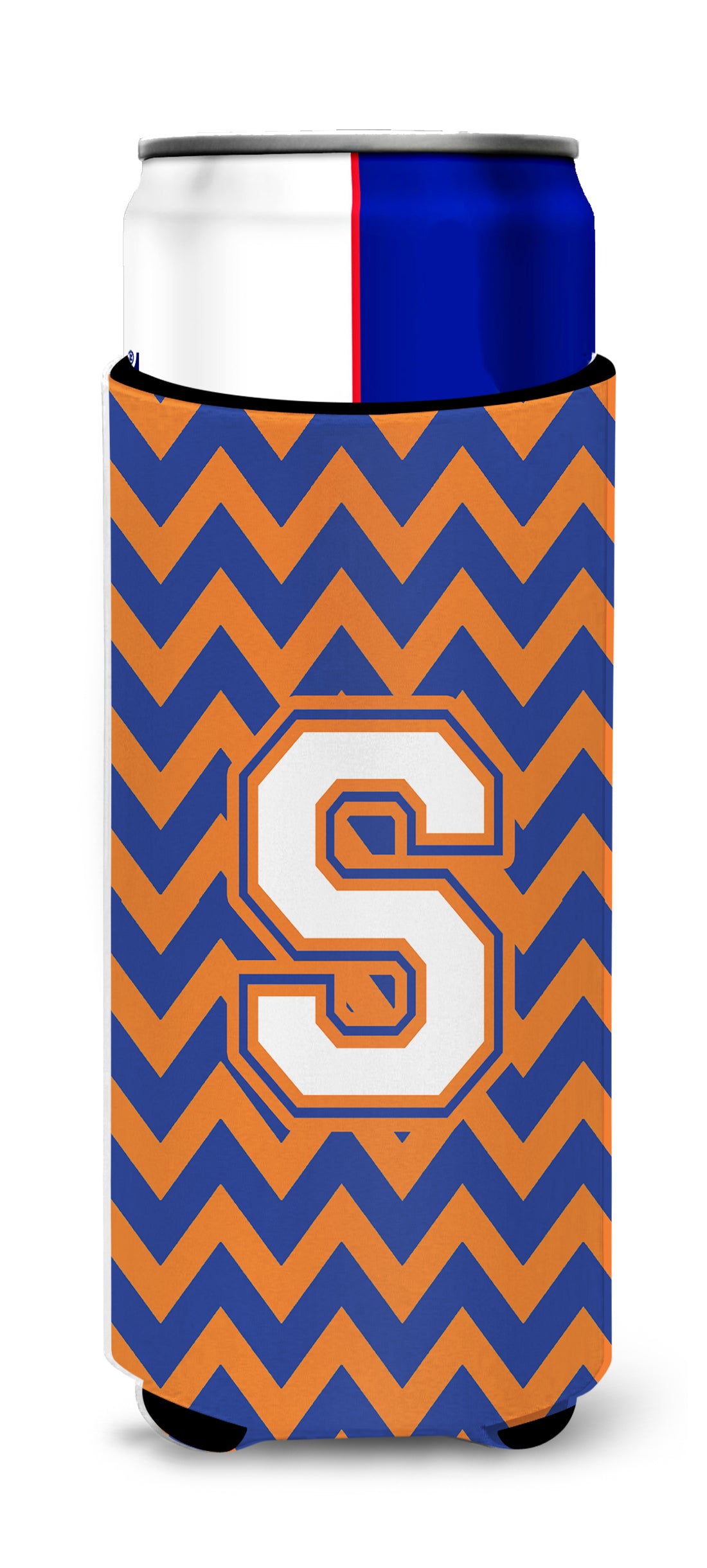 Letter S Chevron Blue and Orange Ultra Beverage Insulators for slim cans CJ1060-SMUK.