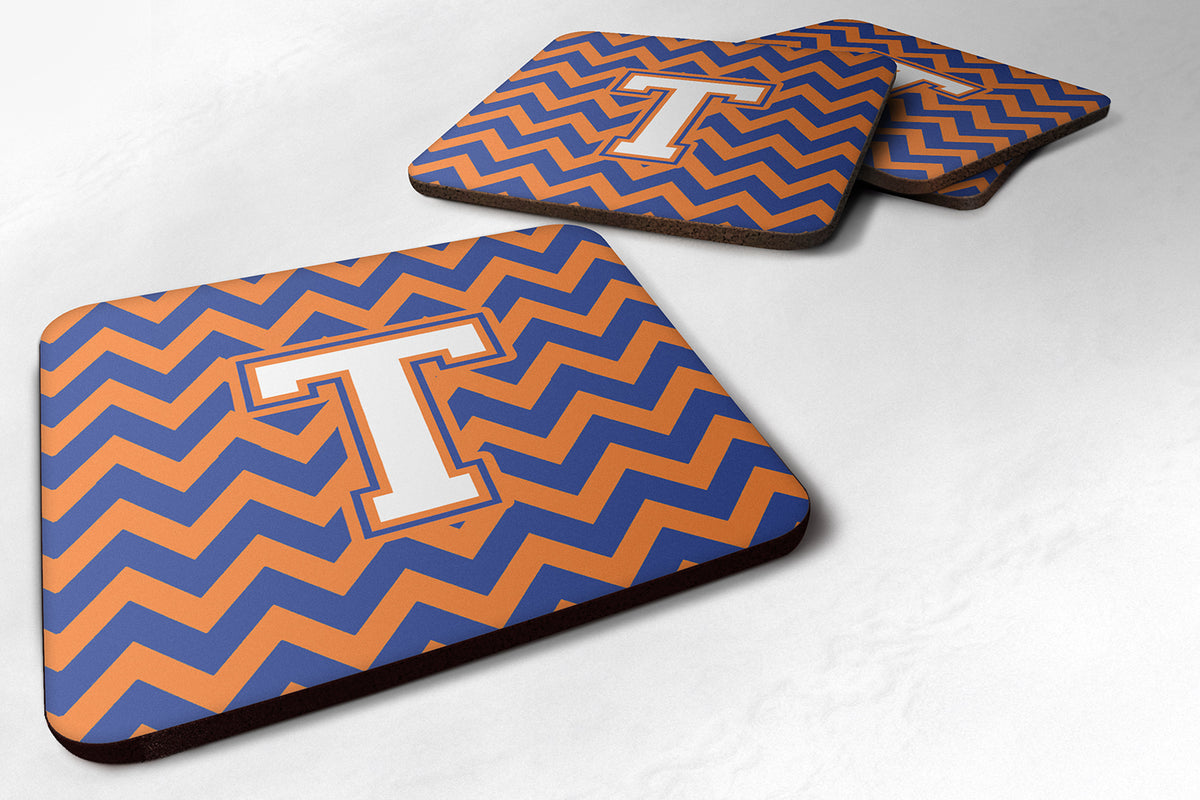 Letter T Chevron Blue and Orange #3 Foam Coaster Set of 4 CJ1060-TFC - the-store.com