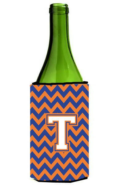 Letter T Chevron Blue and Orange Wine Bottle Beverage Insulator Hugger CJ1060-TLITERK by Caroline's Treasures