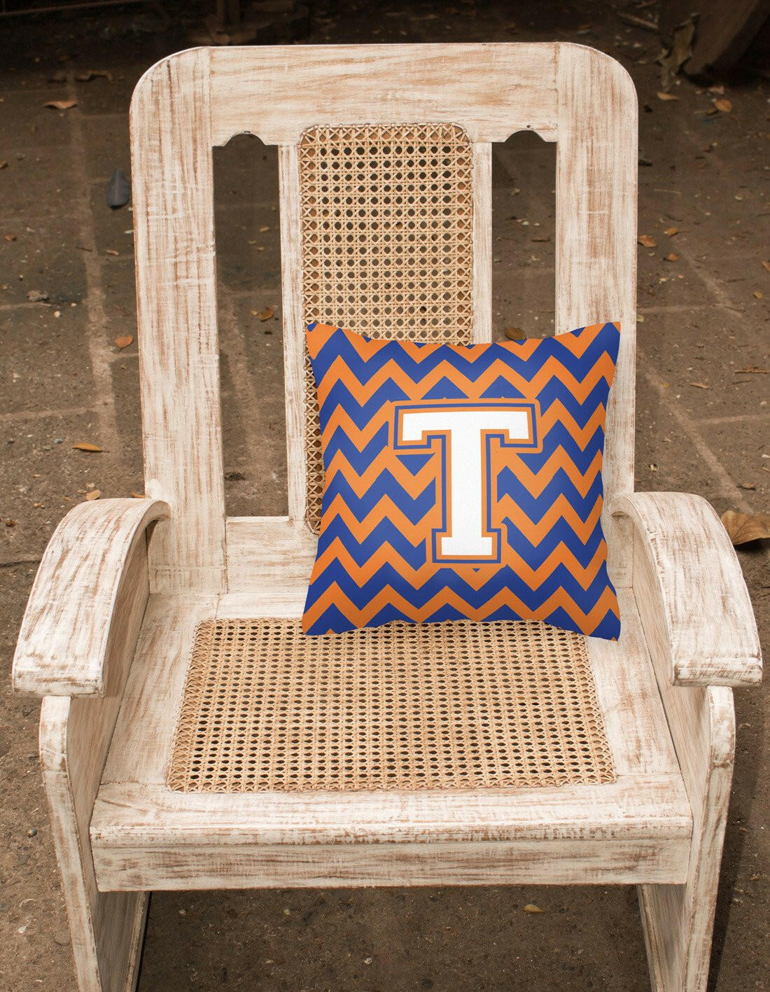 Letter T Chevron Blue and Orange #3 Fabric Decorative Pillow CJ1060-TPW1414 by Caroline's Treasures