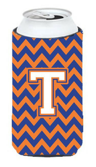 Letter T Chevron Blue and Orange Tall Boy Beverage Insulator Hugger CJ1060-TTBC by Caroline&#39;s Treasures