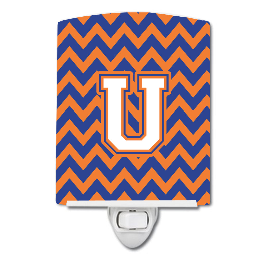 Letter U Chevron Blue and Orange #3 Ceramic Night Light CJ1060-UCNL - the-store.com