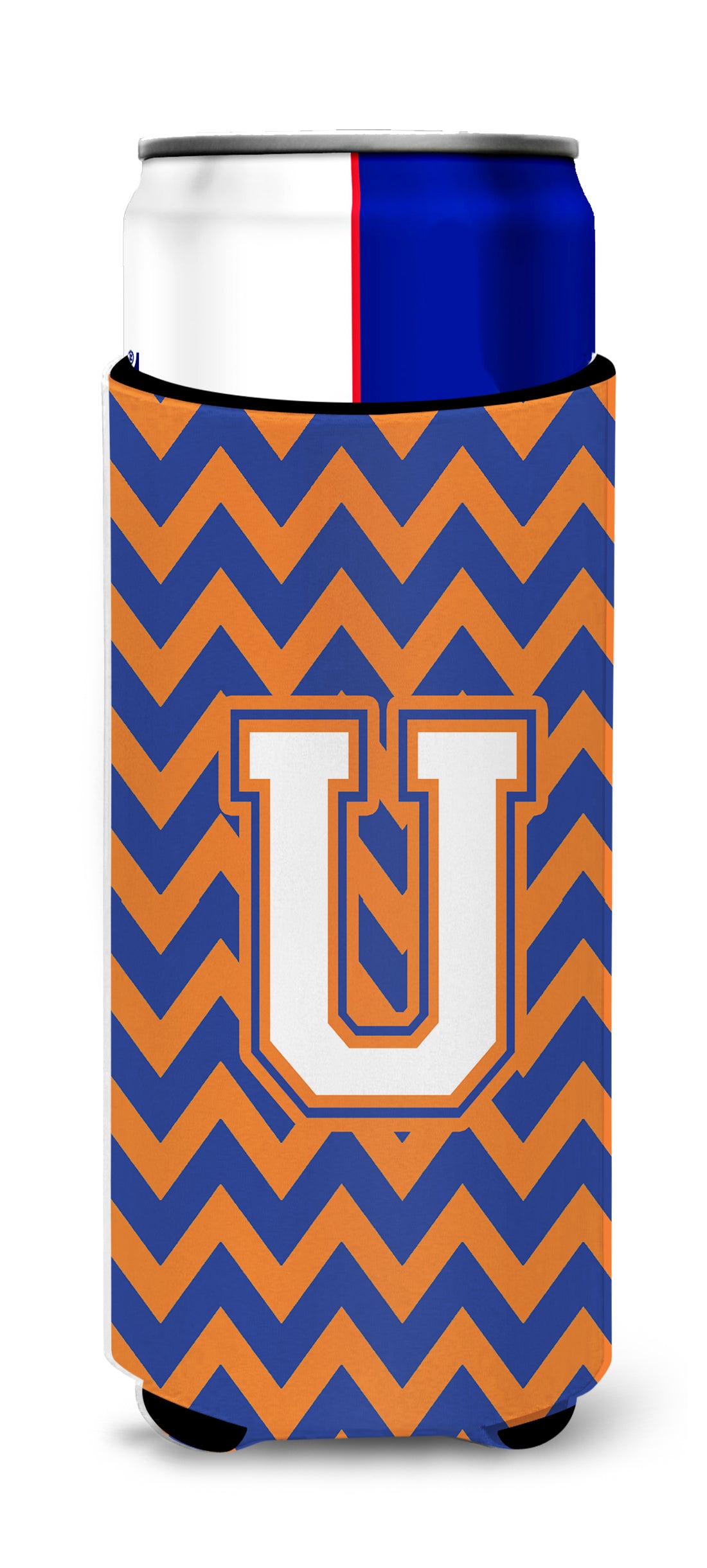 Letter U Chevron Blue and Orange Ultra Beverage Insulators for slim cans CJ1060-UMUK.