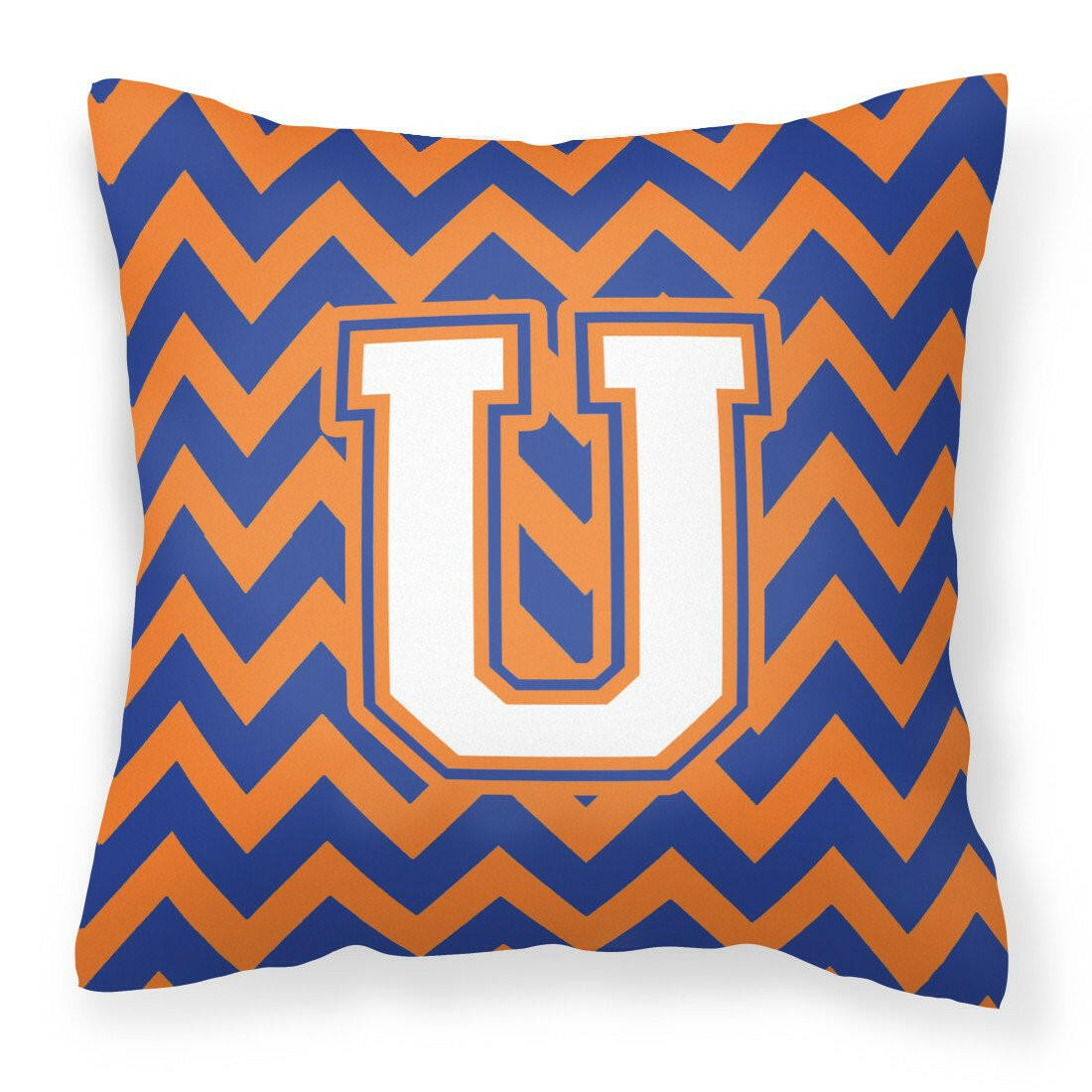 Letter U Chevron Blue and Orange #3 Fabric Decorative Pillow CJ1060-UPW1414 by Caroline's Treasures