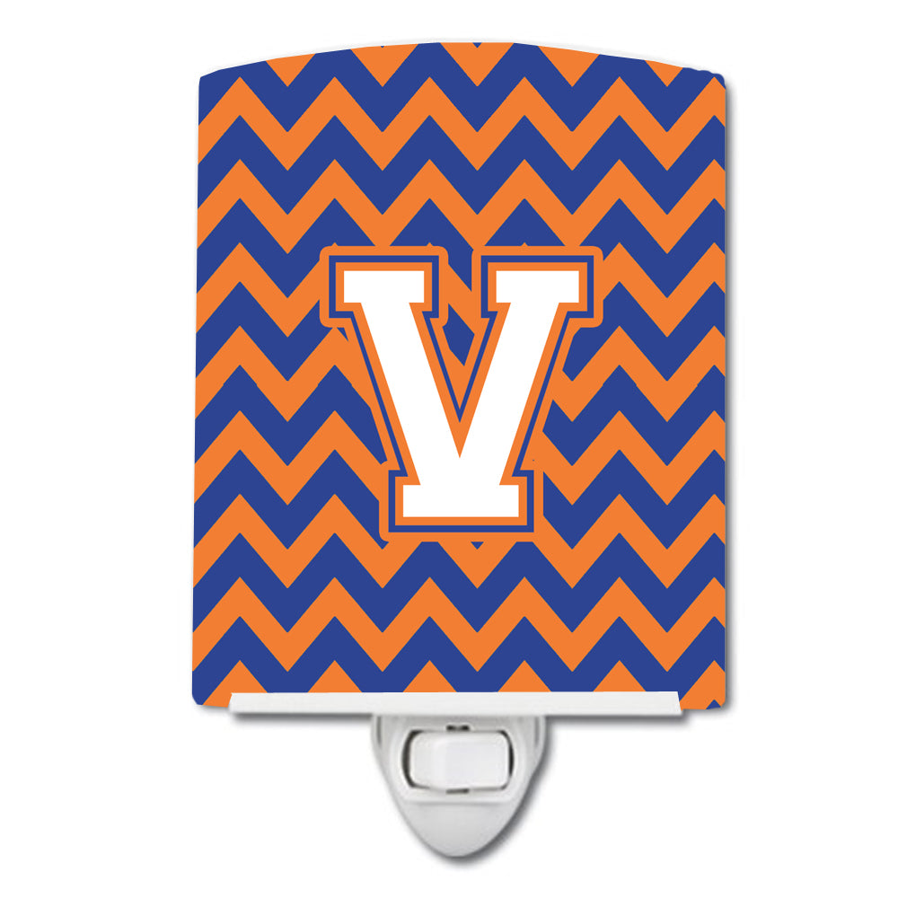 Letter V Chevron Blue and Orange #3 Ceramic Night Light CJ1060-VCNL - the-store.com