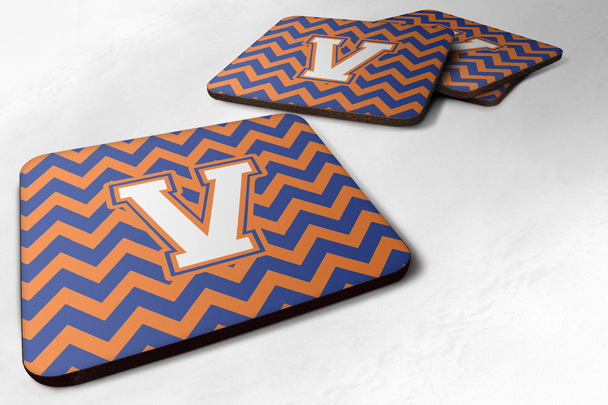 Letter V Chevron Blue and Orange #3 Foam Coaster Set of 4 CJ1060-VFC - the-store.com