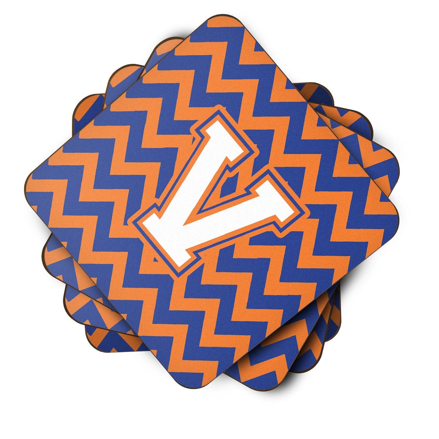 Letter V Chevron Blue and Orange #3 Foam Coaster Set of 4 CJ1060-VFC - the-store.com