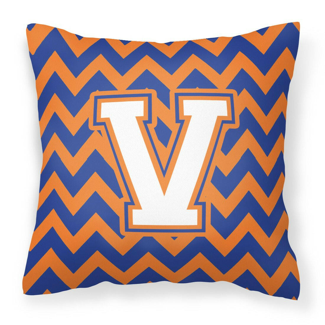 Letter V Chevron Blue and Orange #3 Fabric Decorative Pillow CJ1060-VPW1414 by Caroline's Treasures