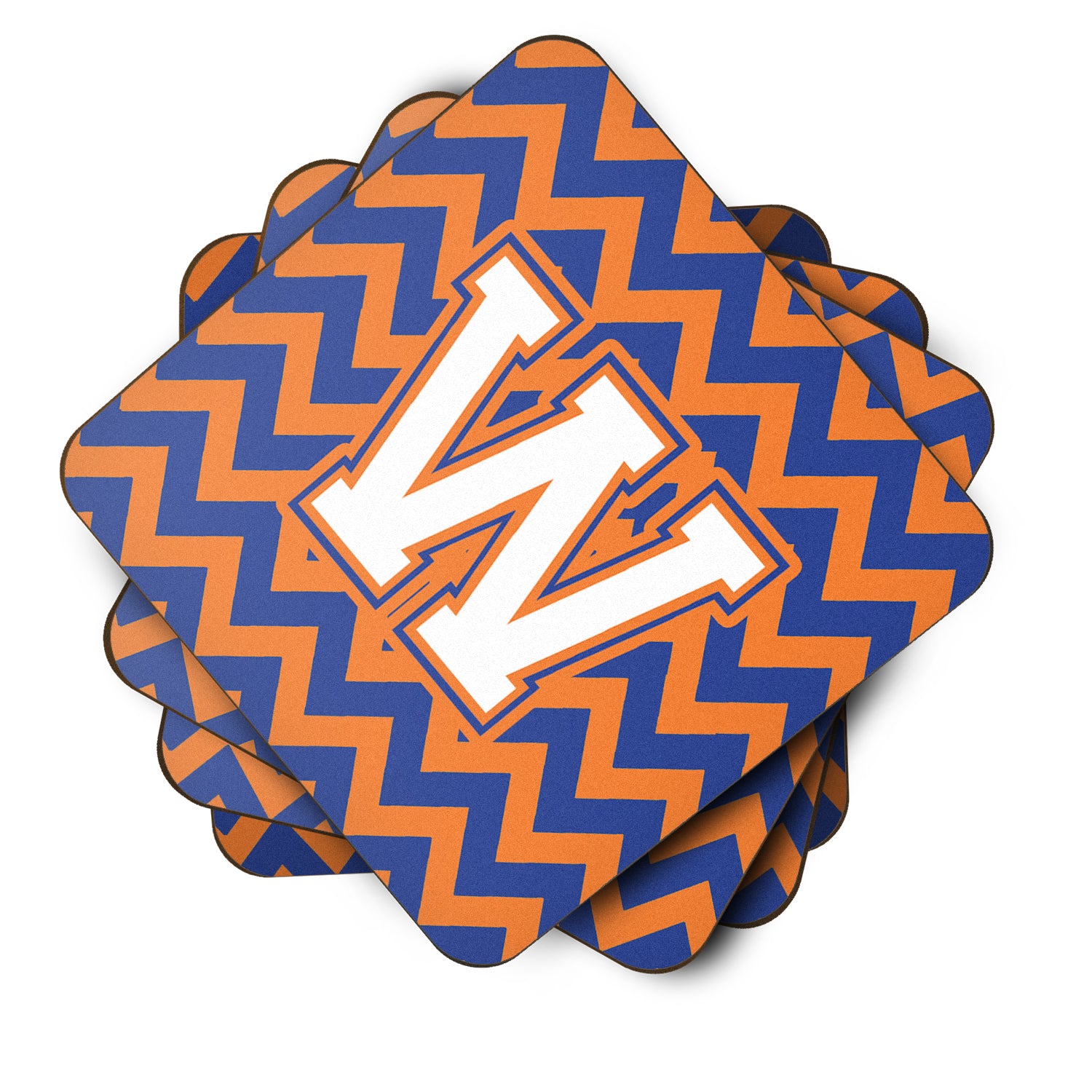 Letter W Chevron Blue and Orange #3 Foam Coaster Set of 4 CJ1060-WFC - the-store.com