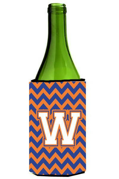 Letter W Chevron Blue and Orange Wine Bottle Beverage Insulator Hugger CJ1060-WLITERK by Caroline's Treasures